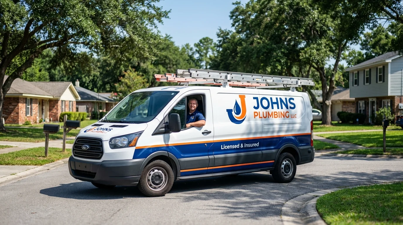 Johns Plumbing LLC service van in Hartford, MI